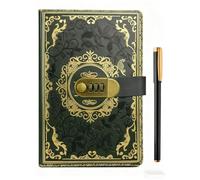 A5 Journal With Lock, Vintage Leather Diary With Lock, 200 Pages Lined Paper Notebook With Pen, Secret Diary With Combination Password, Locked Journal for Women, Girls, Travel Writing (Grey)