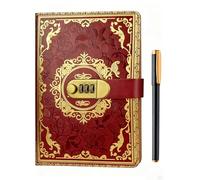 A5 Journal With Lock, Vintage Leather Diary With Lock, 200 Pages Lined Paper Notebook With Pen, Secret Diary With Combination Password, Locked Journal for Women, Girls, Travel Writing (Brown)