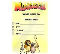 A5 Kids Childrens Party Invitations X 12 - Madagascar INVITES (with Envelopes)