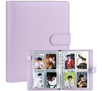 A5 Kpop Photocard Album, 6 Ring Binder with 200 Card Slots, PU Leather Cover with Magnetic Buckle Closure - Purple