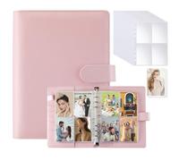 A5 Kpop Photocard Binder - 6 Ring Binder Album A5 Binder Card Collector Holder Album with 200 Card Slots Pink PU Leather Binder Cover with Magnetic Buckle Closure for Organizing Trading Cards