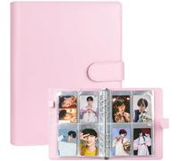 A5 Kpop Photocard Binder, 6 Ring Binder Album with 200 Card Slots, PU Leather Binder Cover with Magnetic Buckle Closure for Organizing Trading Cards (Pink)