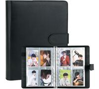A5 Kpop Photocard Binder, 6 Ring Binder Album with 200 Card Slots, PU Leather Binder Cover with Magnetic Buckle Closure for Organizing Trading Cards (Black)