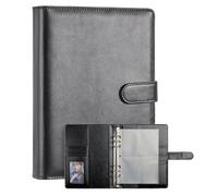 A5 Kpop Photocard Binder, PU Leather refillable Pages, 6 Ring Organizer Binder Cover with 10 Pocket Pages and 1 Set of backboards, Personal Planner with Magnetic Buckle (Black)