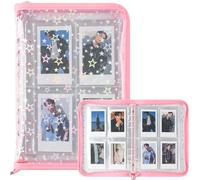 A5 Kpop Photocard Binder with 25 Pack 4-Pocket Card Pages, Photocard Holder with 200 Card Slots, 6 Ring Binder Card Collector Album with Zipper for Organizing Trading Card (Pink)