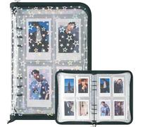 A5 Kpop Photocard Binder with 25 Pack 4-Pocket Card Pages, Photocard Holder with 200 Card Slots, 6 Ring Binder Card Collector Album with Zipper for Organizing Trading Card (Black)