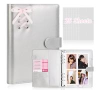 A5 Kpop Photocard Binder with 25 Sheet 4-Pocket Photocards Binder Pockets PU Leather Kpop Photocard Holder Book 6 Rings Small Photo Album Book Slip In Sliver Kpop Card Holder for Organizing Cards