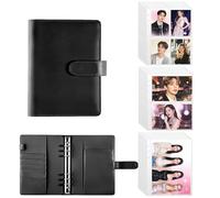 A5 Kpop Photocard Binder with 30 Pack Card Sleeves, A5 6 Ring Binder PU Leather Photocard Album with Multi-Size Photo Protectors for Organizing Trading Cards, Black