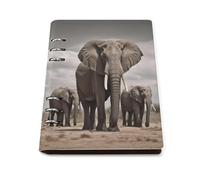 A5 Leather African Elephant Binder Notebook with 6 Metal Ring Small Personal Journal for A5 Planner Inserts & Refill Paper Binder Stationery Supplies for Office Work
