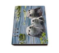 A5 Leather Lovely Sea Otter Binder Notebook with 6 Metal Ring Small Personal Journal for A5 Planner Inserts & Refill Paper Binder Stationery Supplies for Office Work