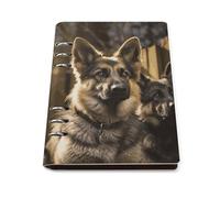 A5 Leather Notebook Refillable - PU Leather Binder Journal A5 Loose Leaf Notebook 6 Ring & 90 Pages Lined Paper, German Shepherd Planner for Writers, Work, Gift 6.9"x 9"