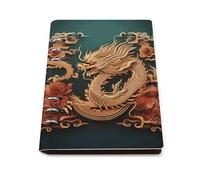 A5 Leather Notebook Refillable - PU Leather Binder Journal A5 Loose Leaf Notebook 6 Ring & 90 Pages Lined Paper, Dragon Chinese Background Planner for Writers, Work, Gift 6.9"x 9"