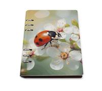 A5 Leather Notebook Refillable - PU Leather Binder Journal A5 Loose Leaf Notebook 6 Ring & 90 Pages Lined Paper, Butterfly Ladybug Flower Planner for Writers, Work, Gift 6.9"x 9"