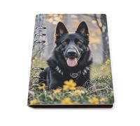 A5 Leather Notebook Refillable - PU Leather Binder Journal A5 Loose Leaf Notebook 6 Ring & 90 Pages Lined Paper, Black German Shepherd Dog Planner for Writers, Work, Gift 6.9"x 9"