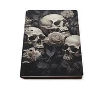 A5 Leather Notebook Refillable - PU Leather Binder Journal A5 Loose Leaf Notebook 6 Ring & 90 Pages Lined Paper, Black And White Flowers And Skull Planner for Writers, Work, Gift 6.9"x 9"
