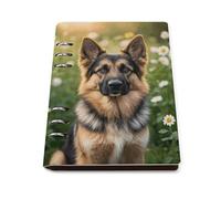 A5 Leather Notebook Refillable - PU Leather Binder Journal A5 Loose Leaf Notebook 6 Ring & 90 Pages Lined Paper, Cute Pet German Shepherd Dog Planner for Writers, Work, Gift 6.9"x 9"