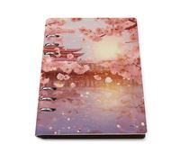 A5 Leather Notebook Refillable - PU Leather Binder Journal A5 Loose Leaf Notebook 6 Ring & 90 Pages Lined Paper, Cherry Blossoms Planner for Writers, Work, Gift 6.9"x 9"