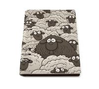 A5 Leather Notebook Refillable - PU Leather Binder Journal A5 Loose Leaf Notebook 6 Ring & 90 Pages Lined Paper, Cartoon Black White Sheep Planner for Writers, Work, Gift 6.9"x 9"
