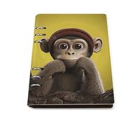 A5 Leather Notebook Refillable - PU Leather Binder Journal A5 Loose Leaf Notebook 6 Ring & 90 Pages Lined Paper, Curious Monkey Planner for Writers, Work, Gift 6.9"x 9"