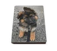 A5 Leather Notebook Refillable - PU Leather Binder Journal A5 Loose Leaf Notebook 6 Ring & 90 Pages Lined Paper, Cute German Shepherd Puppy Planner for Writers, Work, Gift 6.9"x 9"