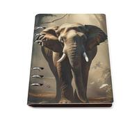 A5 Leather Notebook Refillable - PU Leather Binder Journal A5 Loose Leaf Notebook 6 Ring & 90 Pages Lined Paper, Elephant in The Forest Planner for Writers, Work, Gift 6.9"x 9"