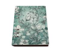 A5 Leather Notebook Refillable - PU Leather Binder Journal A5 Loose Leaf Notebook 6 Ring & 90 Pages Lined Paper, Mint Green Floral Planner for Writers, Work, Gift 6.9"x 9"