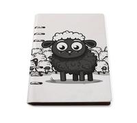 A5 Leather Notebook Refillable - PU Leather Binder Journal A5 Loose Leaf Notebook 6 Ring & 90 Pages Lined Paper, Cartoon Black White Sheep Planner for Writers, Work, Gift 6.9"x 9"