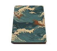 A5 Leather Notebook Refillable - PU Leather Binder Journal A5 Loose Leaf Notebook 6 Ring & 90 Pages Lined Paper, Japan Wave Wallpapers Planner for Writers, Work, Gift 6.9"x 9"