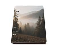 A5 Leather Notebook Refillable - PU Leather Binder Journal A5 Loose Leaf Notebook 6 Ring & 90 Pages Lined Paper, Alpine Forest Planner for Writers, Work, Gift 6.9"x 9"