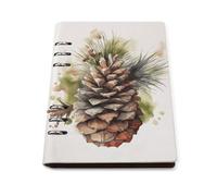 A5 Leather Notebook Refillable - PU Leather Binder Journal A5 Loose Leaf Notebook 6 Ring & 90 Pages Lined Paper, Watercolor Pine Cone Planner for Writers, Work, Gift 6.9"x 9"