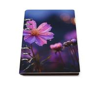 A5 Leather Notebook Refillable - PU Leather Binder Journal A5 Loose Leaf Notebook 6 Ring & 90 Pages Lined Paper, Purple Flowers at Night Planner for Writers, Work, Gift 6.9"x 9"