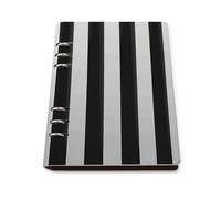 A5 Leather Notebook Refillable - PU Leather Binder Journal A5 Loose Leaf Notebook 6 Ring & 90 Pages Lined Paper, Black And-White Stripes Planner for Writers, Work, Gift 6.9"x 9"