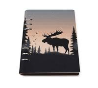 A5 Leather Notebook Refillable - PU Leather Binder Journal A5 Loose Leaf Notebook 6 Ring & 90 Pages Lined Paper, Moose Mountain Pine Tree Wilderness Planner for Writers, Work, Gift 6.9"x 9"