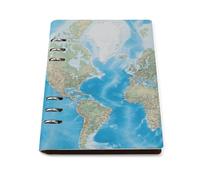 A5 Leather Notebook Refillable - PU Leather Binder Journal A5 Loose Leaf Notebook 6 Ring & 90 Pages Lined Paper, World Map Planner for Writers, Work, Gift 6.9"x 9"