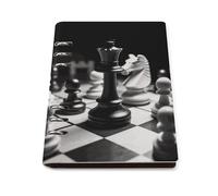 A5 Leather Notebook Refillable - PU Leather Binder Journal A5 Loose Leaf Notebook 6 Ring & 90 Pages Lined Paper, Black And White Chess Planner for Writers, Work, Gift 6.9"x 9"