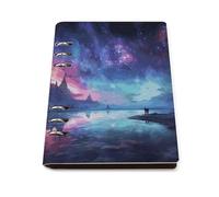 A5 Leather Notebook Refillable - PU Leather Binder Journal A5 Loose Leaf Notebook 6 Ring & 90 Pages Lined Paper, Northern Lights Planner for Writers, Work, Gift 6.9"x 9"