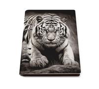 A5 Leather Notebook Refillable - PU Leather Binder Journal A5 Loose Leaf Notebook 6 Ring & 90 Pages Lined Paper, Black And White Tiger Planner for Writers, Work, Gift 6.9"x 9"