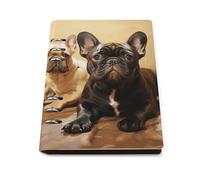 A5 Leather Notebook Refillable - PU Leather Binder Journal A5 Loose Leaf Notebook 6 Ring & 90 Pages Lined Paper, Cute French Bulldog Graphics Planner for Writers, Work, Gift 6.9"x 9"