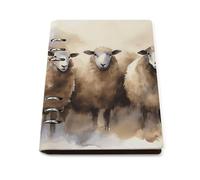 A5 Leather Notebook Refillable - PU Leather Binder Journal A5 Loose Leaf Notebook 6 Ring & 90 Pages Lined Paper, Sheeps Watercolor Planner for Writers, Work, Gift 6.9"x 9"
