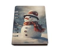 A5 Leather Notebook Refillable - PU Leather Binder Journal A5 Loose Leaf Notebook 6 Ring & 90 Pages Lined Paper, Snowman in The Snow Planner for Writers, Work, Gift 6.9"x 9"