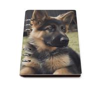 A5 Leather Notebook Refillable - PU Leather Binder Journal A5 Loose Leaf Notebook 6 Ring & 90 Pages Lined Paper, German Shepherd Puppy Planner for Writers, Work, Gift 6.9"x 9"