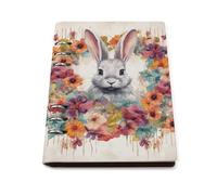 A5 Leather Notebook Refillable - PU Leather Binder Journal A5 Loose Leaf Notebook 6 Ring & 90 Pages Lined Paper, Watercolor Rabbit And Flowers Planner for Writers, Work, Gift 6.9"x 9"