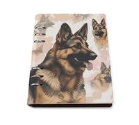 A5 Leather Notebook Refillable - PU Leather Binder Journal A5 Loose Leaf Notebook 6 Ring & 90 Pages Lined Paper, German Shepherd Dog Lovers Planner for Writers, Work, Gift 6.9"x 9"