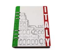A5 Leather Notebook Refillable - PU Leather Binder Journal A5 Loose Leaf Notebook 6 Ring & 90 Pages Lined Paper, Roman Colosseum Italian Flag Planner for Writers, Work, Gift 6.9"x 9"