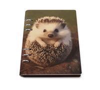 A5 Leather Notebook Refillable - PU Leather Binder Journal A5 Loose Leaf Notebook 6 Ring & 90 Pages Lined Paper, Baby Hedgehog Planner for Writers, Work, Gift 6.9"x 9"