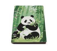 A5 Leather Notebook Refillable - PU Leather Binder Journal A5 Loose Leaf Notebook 6 Ring & 90 Pages Lined Paper, Panda Bamboo Planner for Writers, Work, Gift 6.9"x 9"