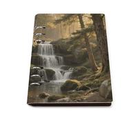 A5 Leather Notebook Refillable - PU Leather Binder Journal A5 Loose Leaf Notebook 6 Ring & 90 Pages Lined Paper, Forest Waterfall Planner for Writers, Work, Gift 6.9"x 9"