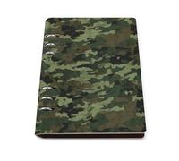 A5 Leather Notebook Refillable - PU Leather Binder Journal A5 Loose Leaf Notebook 6 Ring & 90 Pages Lined Paper, Green Military Camo Planner for Writers, Work, Gift 6.9"x 9"