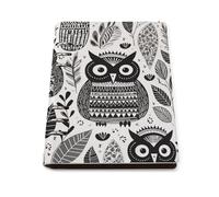 A5 Leather Notebook Refillable - PU Leather Binder Journal A5 Loose Leaf Notebook 6 Ring & 90 Pages Lined Paper, Black And White Owl Planner for Writers, Work, Gift 6.9"x 9"