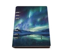 A5 Leather Notebook Refillable - PU Leather Binder Journal A5 Loose Leaf Notebook 6 Ring & 90 Pages Lined Paper, Northern Lights Planner for Writers, Work, Gift 6.9"x 9"